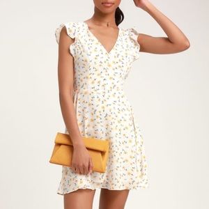 White Floral Print Backless Skater Dress